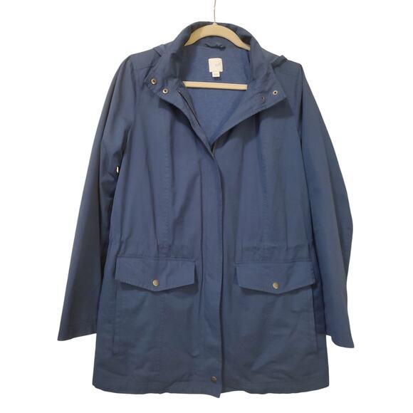 J Jill Hooded Jacket Utility Anorak Zip Up Womens Small Blue Fishermancore - Picture 3 of 5